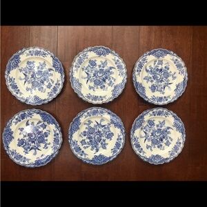 Vintage Cottagecore Crown Ducal “Bristol”Blue Floral Wall Mount Plates, Set of 6